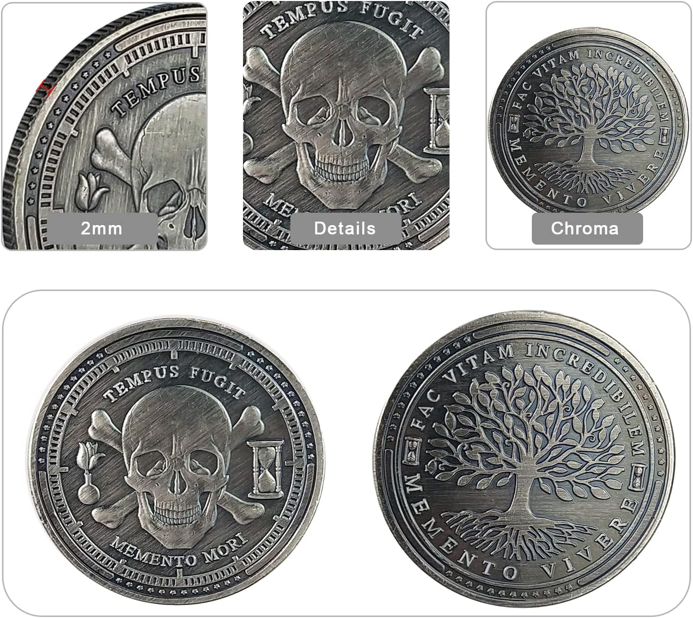 Imasoner Memento Mori Memento Vivere Coin | Stoic Reminder Challenge Coin | Inspirational Novelty Skull Token | Motivational Keepsake for Personal Growth & Reflection
