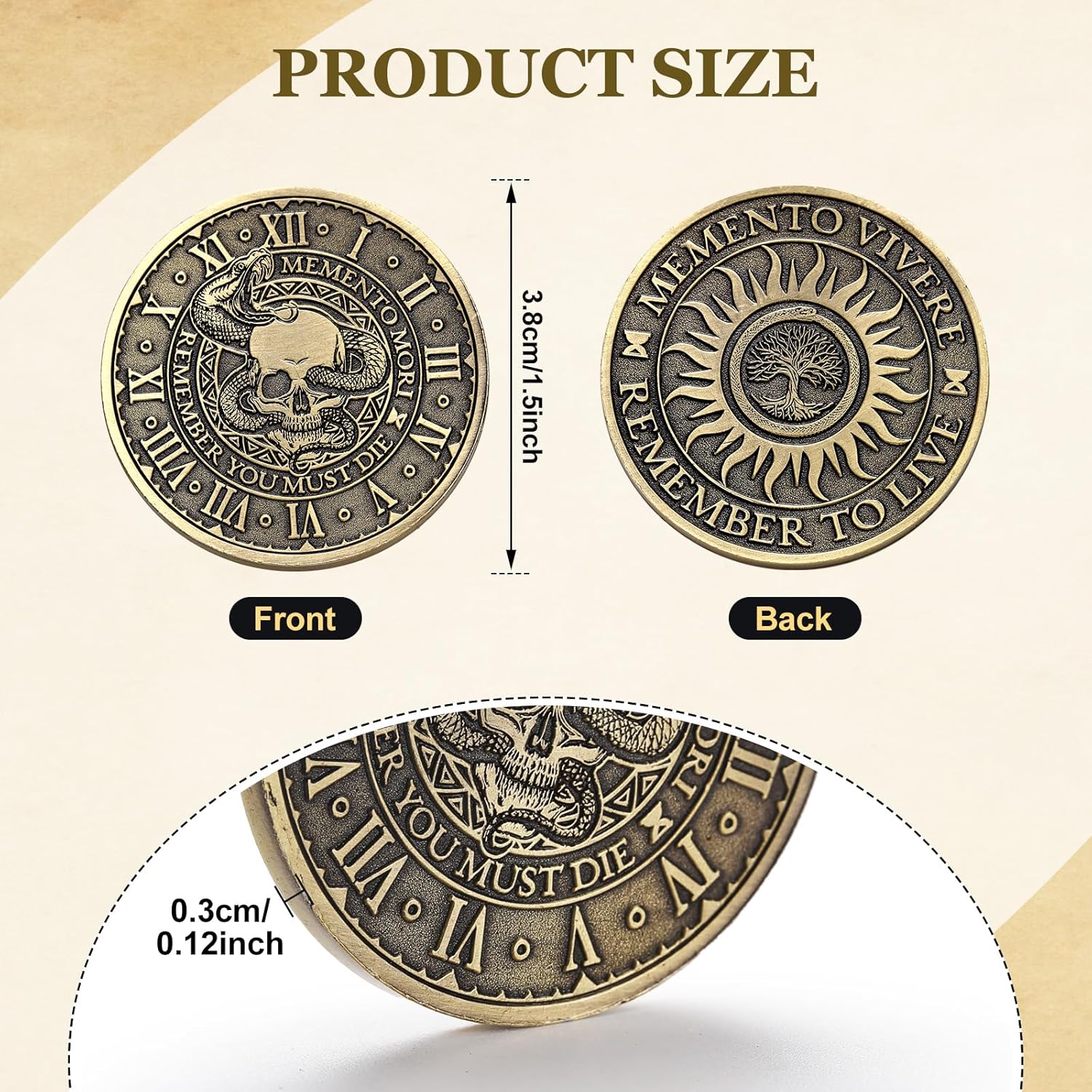 Misdary 20 Pcs Memento Mori Coin Memento Vivere Reminder Token Metal Skull Challenge Coin Medallion Stoicism Gift Challenge Stoic Reminder Pendant for Practice Stoic (Classic Style,Copper)