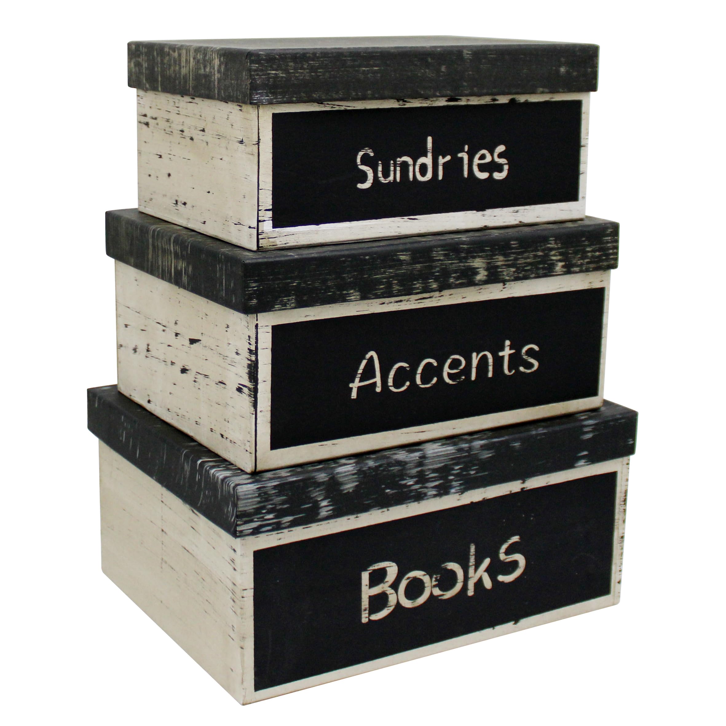 CVHOMEDECO. Primitive Vintage Rectangular Photos, Memories, Keepsakes Cardboard Nesting Boxes, Large 12 X 9 X 5-1/2 Inch. Set of 3.