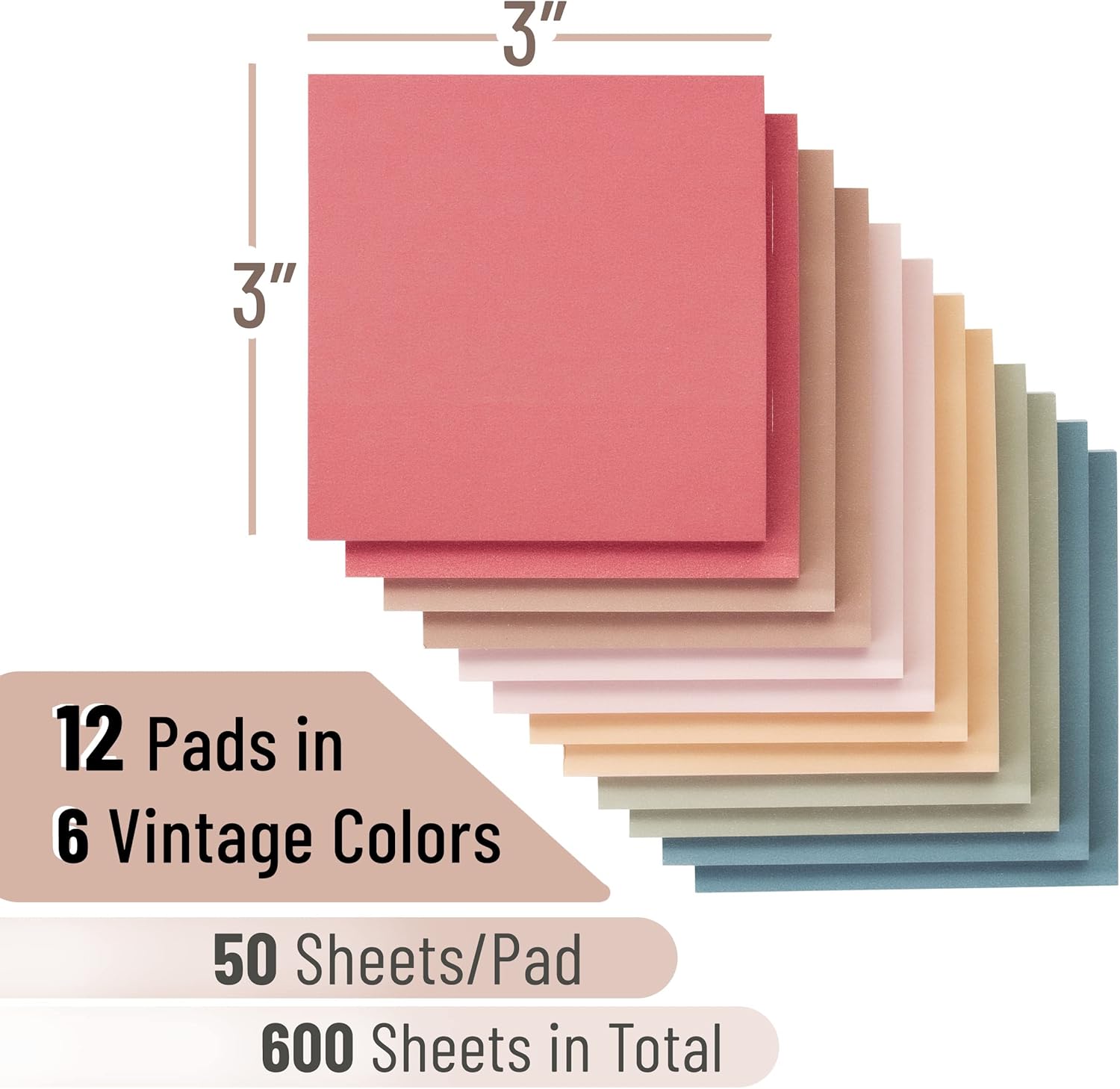 Mr. Pen- Sticky Notes, 3"x3", 12 Pads, Vintage Colors, Self-Stick Pads, Aesthetic, Colorful, Bulk