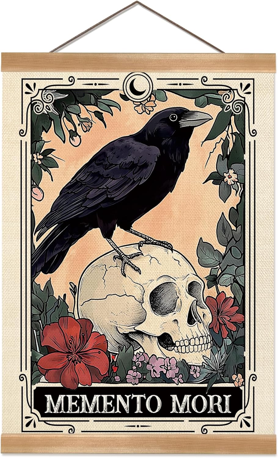 ZTGDA Tarot Card Wall Art Canvas Wall Decor Mystical Astrology Wall Art Boho Celestial Prints Crow Poster Tarot Card Picture for Living Room Bedroom Aesthetic12x16inch (Memento mori)