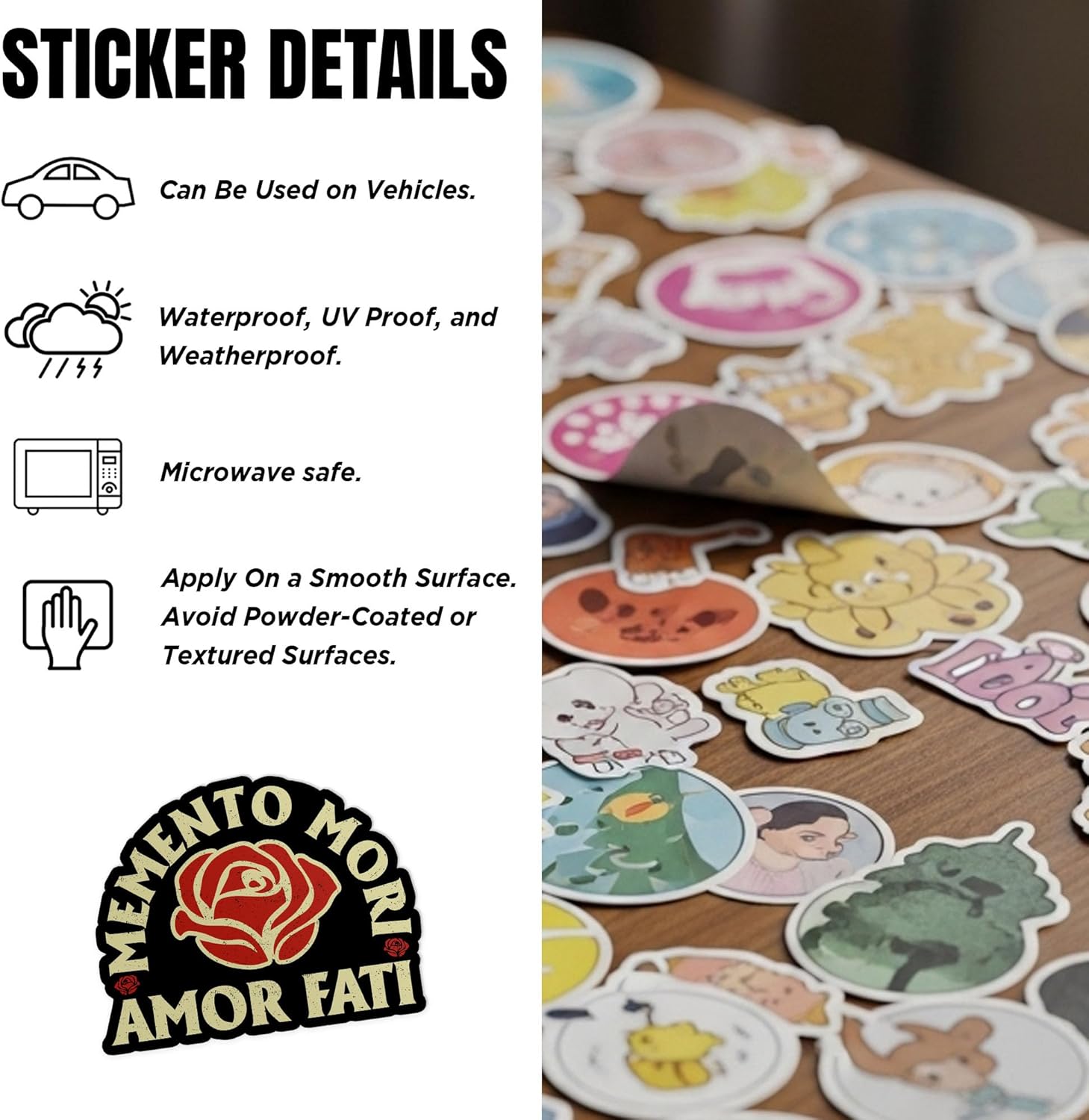 (3Pcs-3") Stoicism Quote Amor Fati Sticker Memento Mori Amor Fati Vintage Rose Waterproof Die-Cut Vinyl Sticker for Laptop Water Bottle Hard Hat Decal Birthday Gifts for Her Him 3 Inches