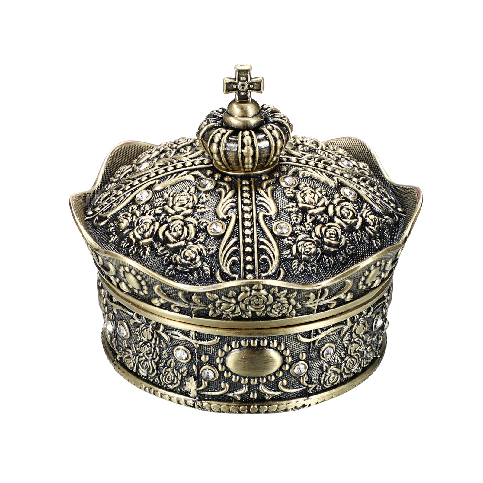 Hipiwe Vintage Jewelry Box, Antique Crown Design Trinket Treasure Chest Storage Organizer,Metal Earrings Necklace Ring Holder Case, Keepsake Gift Box for Women (Small)