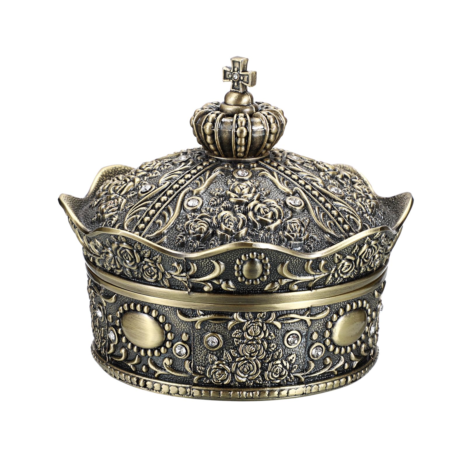 Hipiwe Vintage Jewelry Box, Antique Crown Design Trinket Treasure Chest Storage Organizer,Metal Earrings Necklace Ring Holder Case, Keepsake Gift Box for Women (Small)