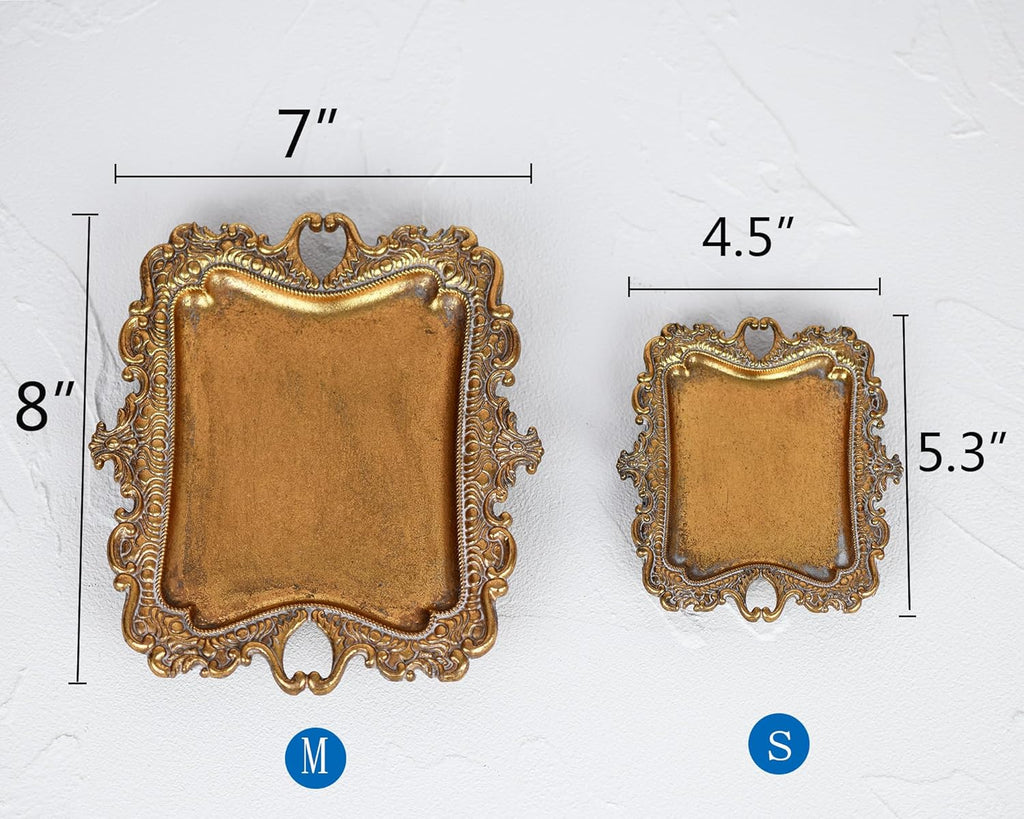 Funly mee Antique Trinket Dish Vintage Jewelry Tray, Wedding Ring & Necklace Holder -8 x 7 inches (Gold, M)