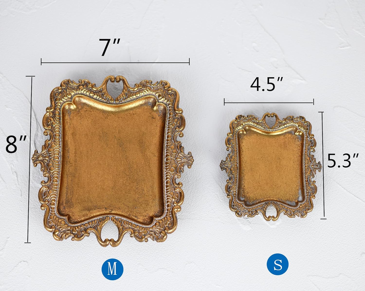 Funly mee Antique Trinket Dish Vintage Jewelry Tray, Wedding Ring & Necklace Holder -8 x 7 inches (Gold, M)