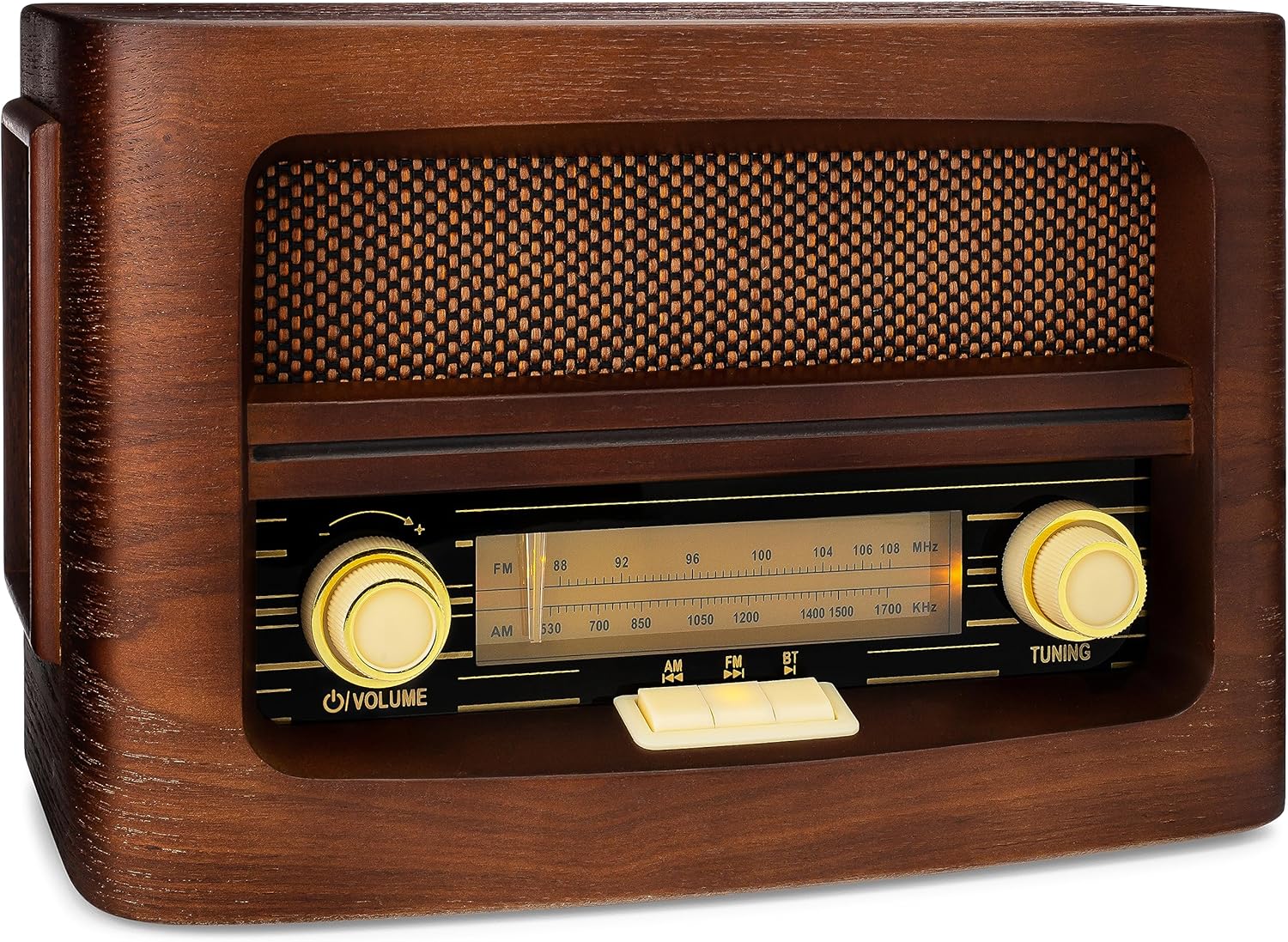 ClearClick Classic Vintage Retro Style AM/FM Radio with Bluetooth, Aux-in, & USB - Handmade Wooden Exterior Dark Brown