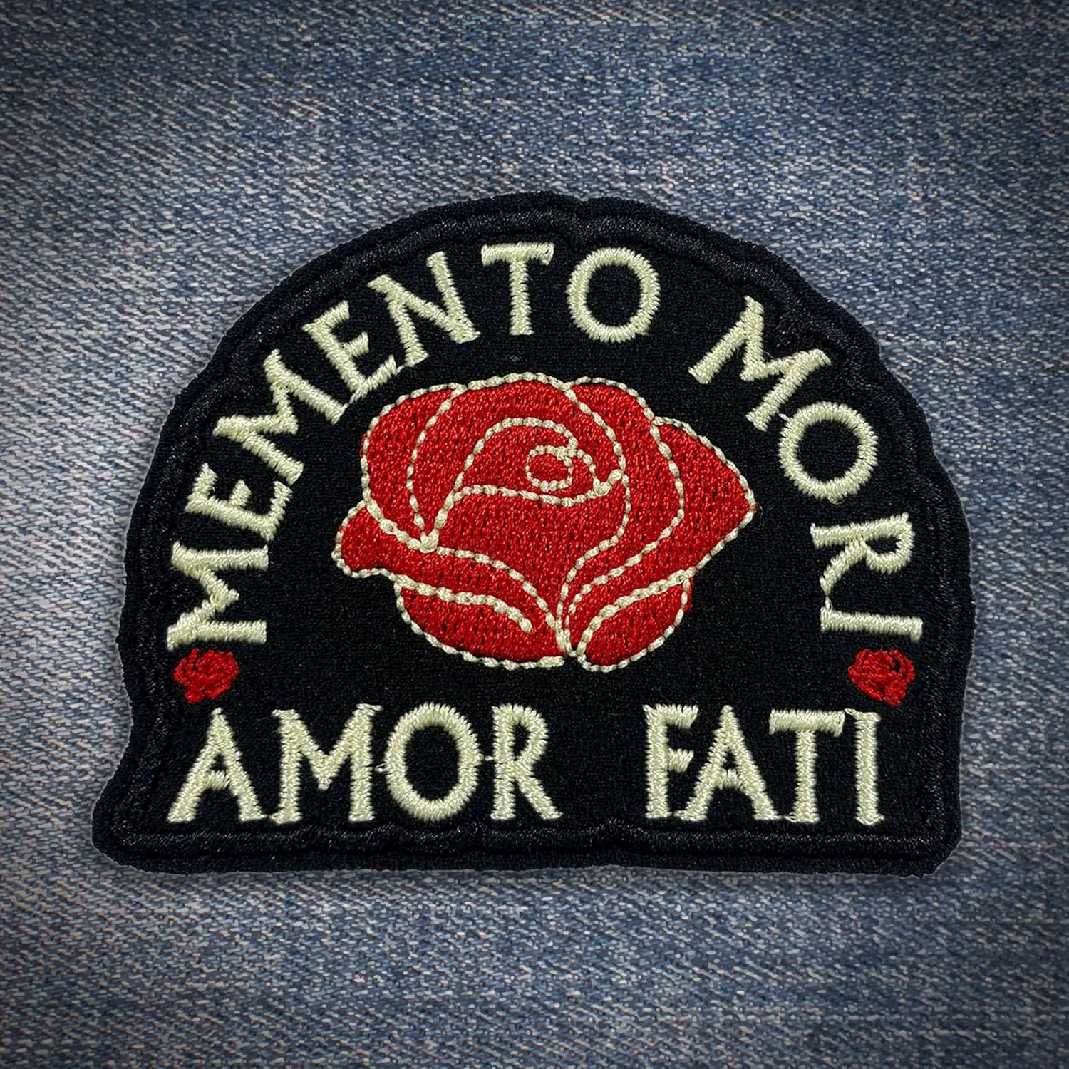 Amor Fati Patch Memento Mori Amor Fati Vintage Rose Stoicism Quote Sew On Iron On Embroidery Patch for Caps, Bags, Backpacks, Hat, Jackets, Uniform DIY PVC Patches Gifts for Her Him 3 Inches