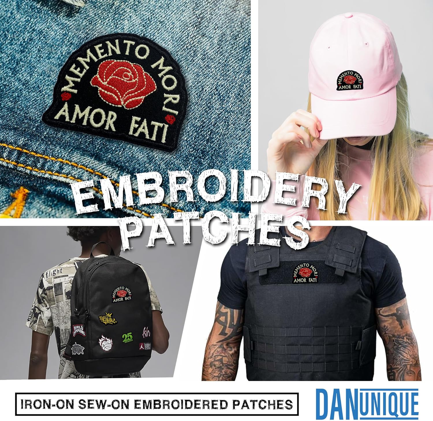 Amor Fati Patch Memento Mori Amor Fati Vintage Rose Stoicism Quote Sew On Iron On Embroidery Patch for Caps, Bags, Backpacks, Hat, Jackets, Uniform DIY PVC Patches Gifts for Her Him 3 Inches