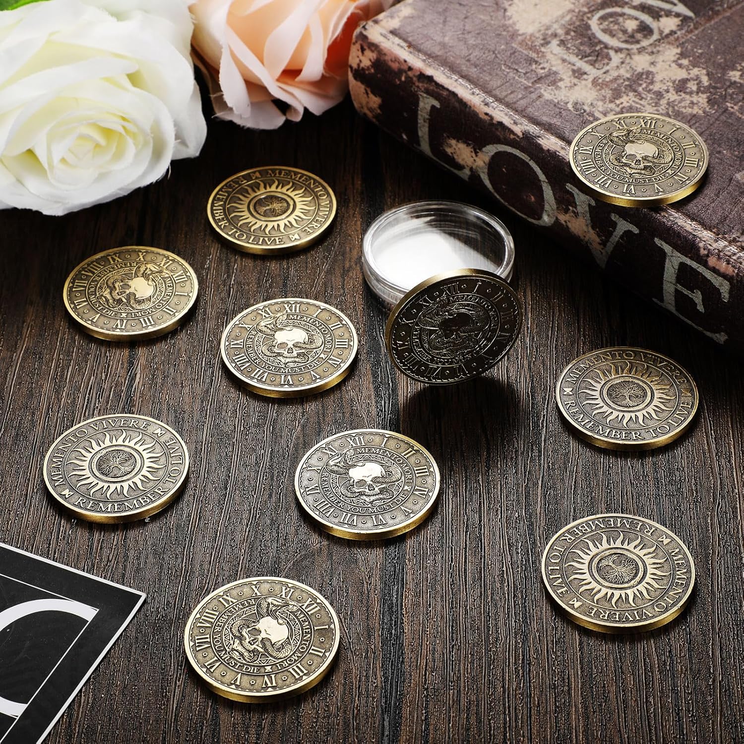 Misdary 20 Pcs Memento Mori Coin Memento Vivere Reminder Token Metal Skull Challenge Coin Medallion Stoicism Gift Challenge Stoic Reminder Pendant for Practice Stoic (Classic Style,Copper)