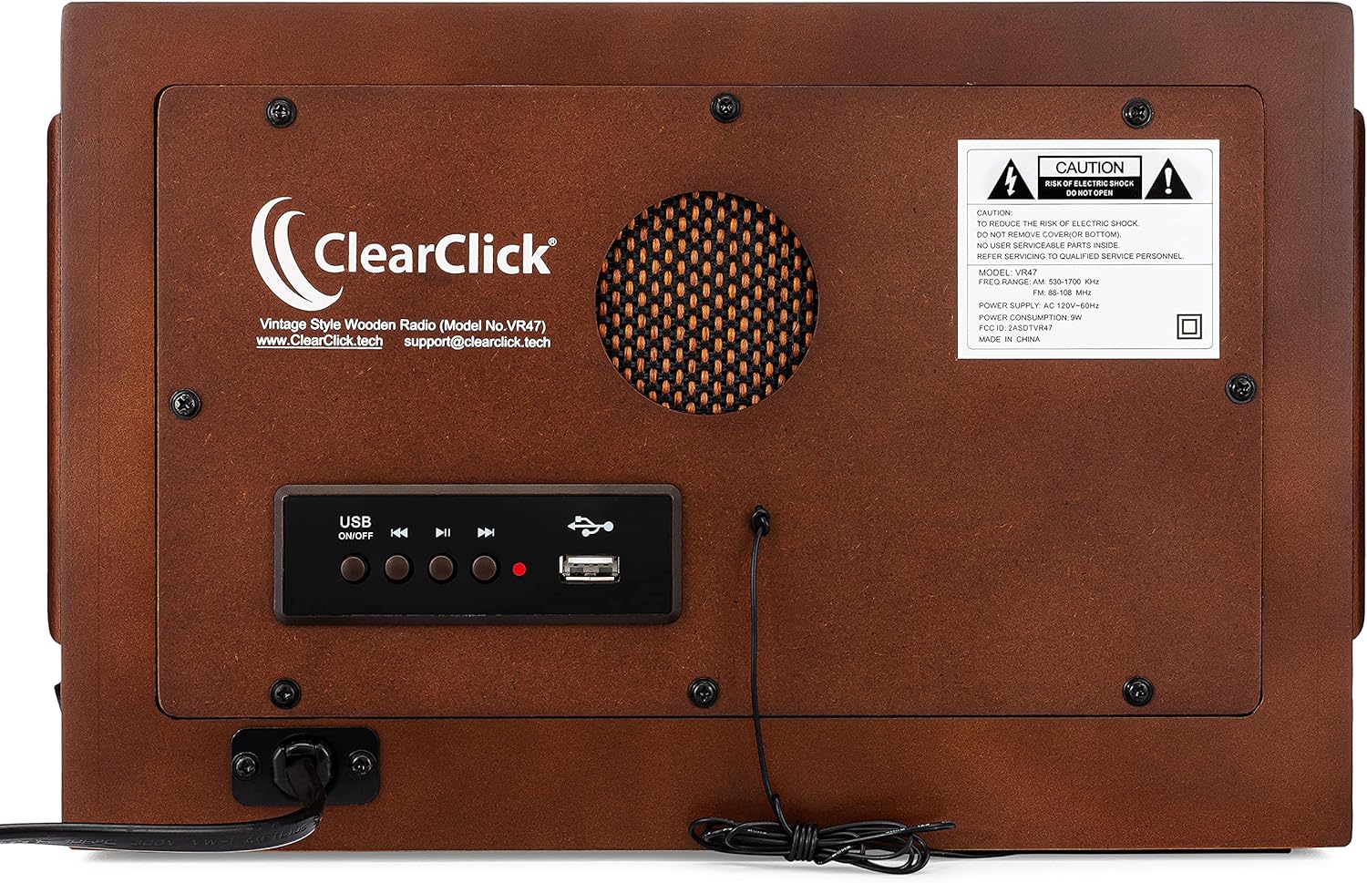 ClearClick Classic Vintage Retro Style AM/FM Radio with Bluetooth, Aux-in, & USB - Handmade Wooden Exterior Dark Brown