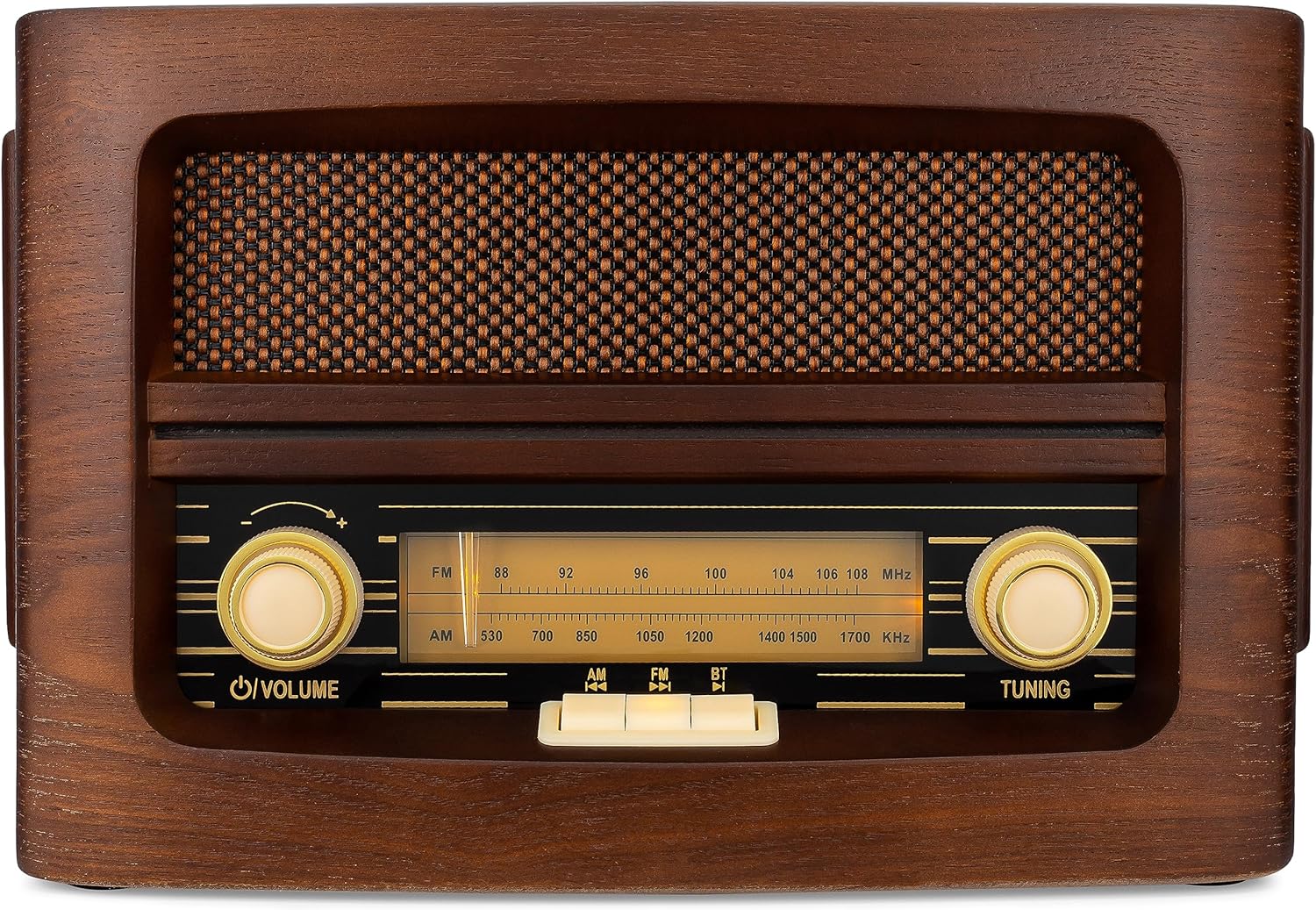 ClearClick Classic Vintage Retro Style AM/FM Radio with Bluetooth, Aux-in, & USB - Handmade Wooden Exterior Dark Brown