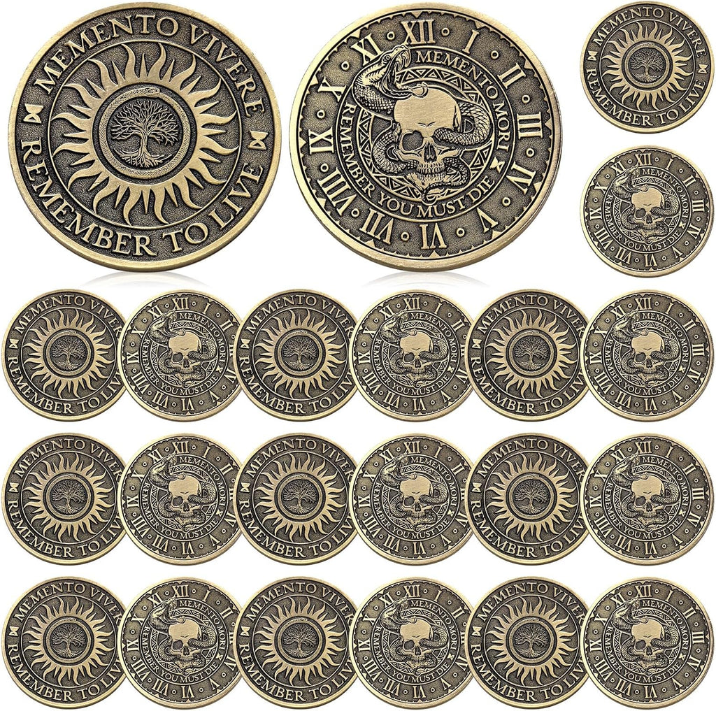 Misdary 20 Pcs Memento Mori Coin Memento Vivere Reminder Token Metal Skull Challenge Coin Medallion Stoicism Gift Challenge Stoic Reminder Pendant for Practice Stoic (Classic Style,Copper)