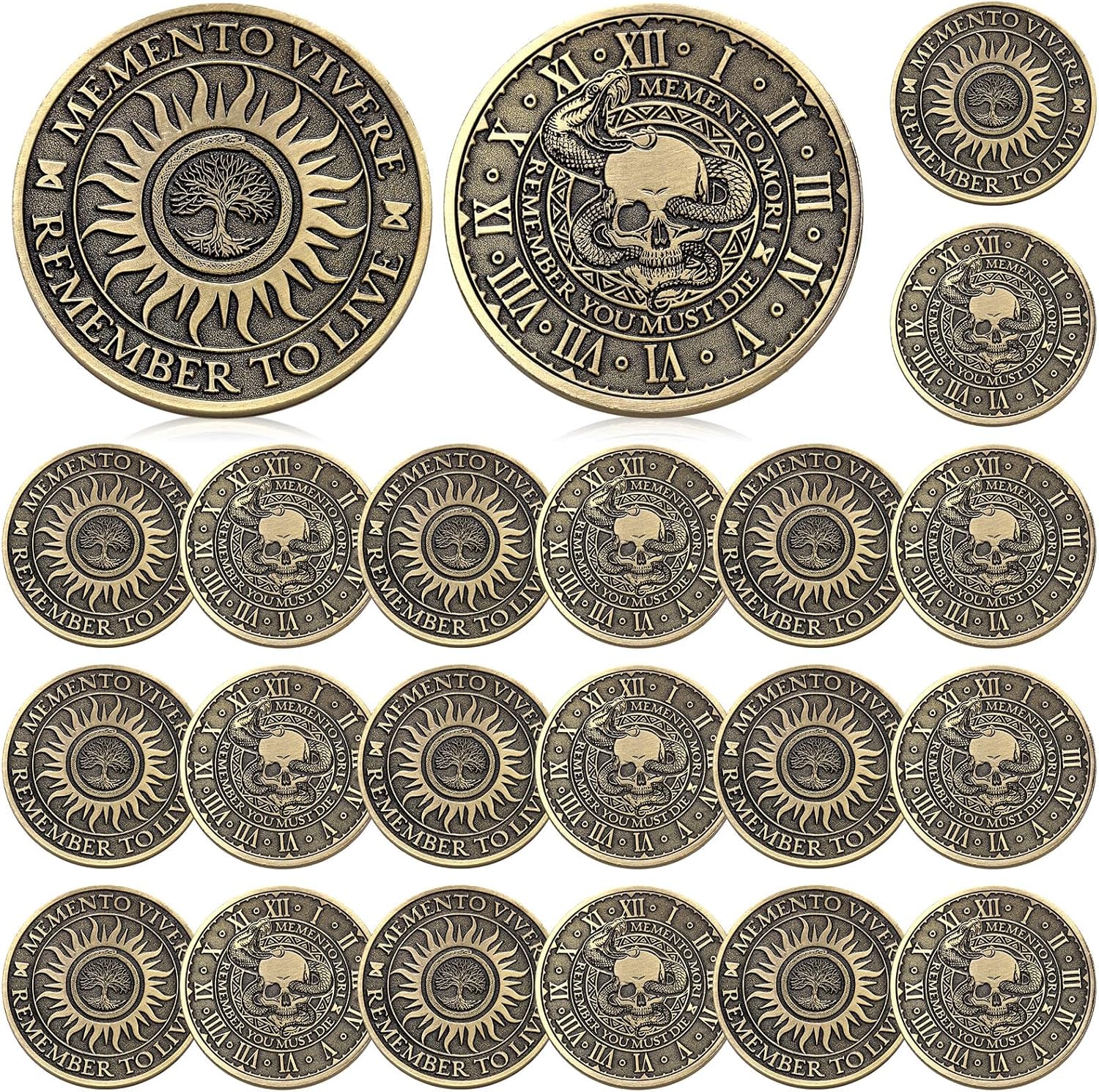 Misdary 20 Pcs Memento Mori Coin Memento Vivere Reminder Token Metal Skull Challenge Coin Medallion Stoicism Gift Challenge Stoic Reminder Pendant for Practice Stoic (Classic Style,Copper)