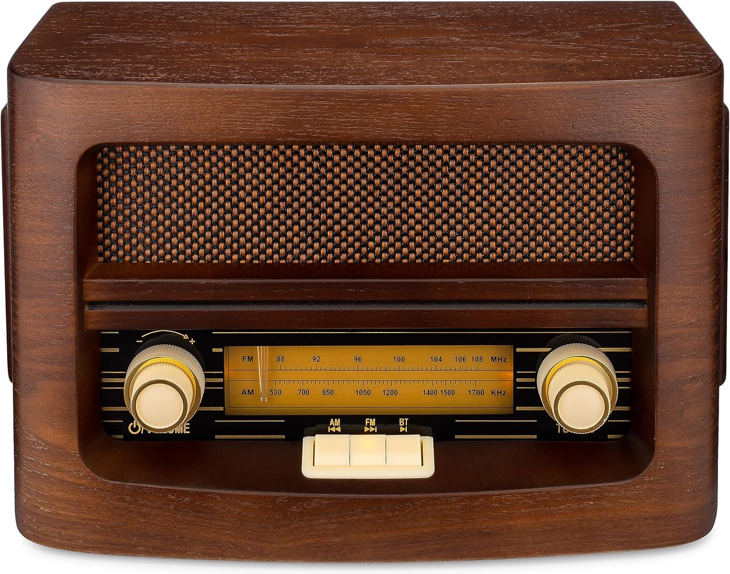 ClearClick Classic Vintage Retro Style AM/FM Radio with Bluetooth, Aux-in, & USB - Handmade Wooden Exterior Dark Brown